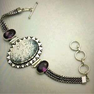 Dendritic Amethyst Stampd 925 Sterling Silver Bracelet